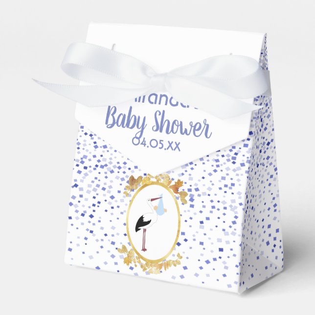 Caja Para Regalos Monograma de cigüeña blanca azul de Baby Shower bo (Front Side)