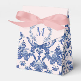 Caja Para Regalos Monograma de Damasco Azul y Rosa de los Abuelos