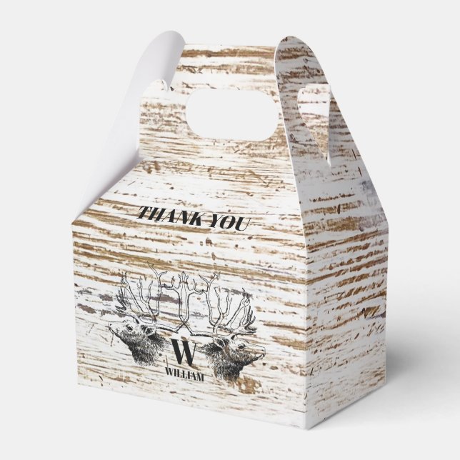 Caja Para Regalos Monograma de la madera rústica de los ciervos (Front Side)