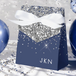 Caja Para Regalos Monograma de lentejuelas brillantes azul marino pl
