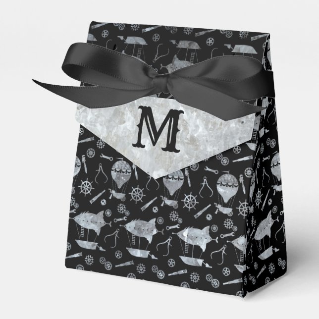 Caja Para Regalos Monograma de los aviones Steampunk Silver Zinc (Front Side)