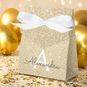 Caja Para Regalos Monograma de lujo dorado con brillo y destellos