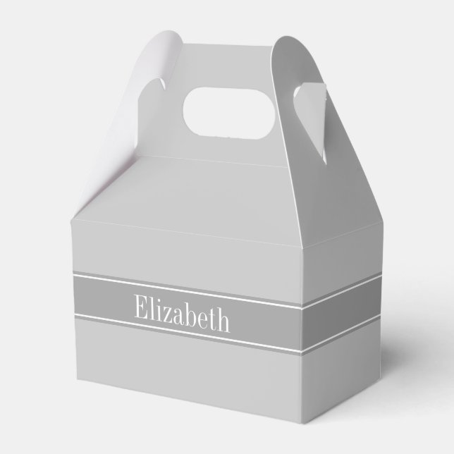 Caja Para Regalos Monograma de nombre de cinta gris oscuro y gris só (Front Side)