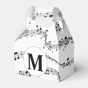 Caja Para Regalos Monograma de notas de música en blanco y negro