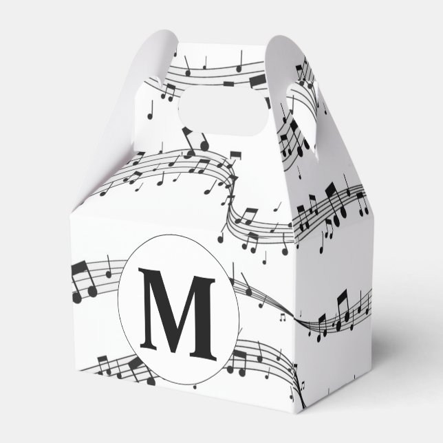 Caja Para Regalos Monograma de notas de música en blanco y negro (Reverso)
