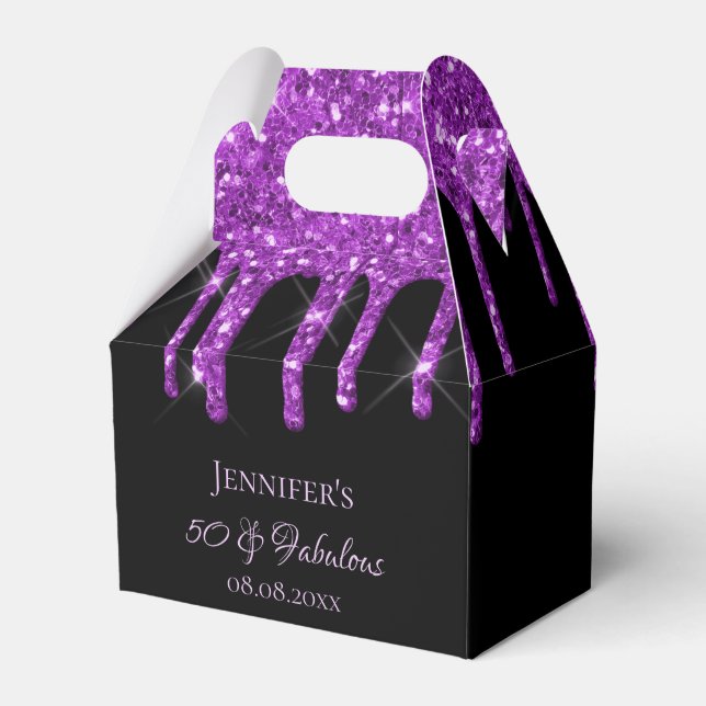 Caja Para Regalos Monograma de purpurina morado negro fabuloso de cu (Front Side)
