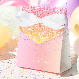 Caja Para Regalos Monograma de purpurina rosa dorada púrpura arcoíri