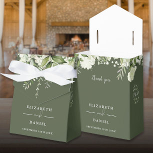 Caja Para Regalos Monograma de Verde Oliva con Vegetación Floral par