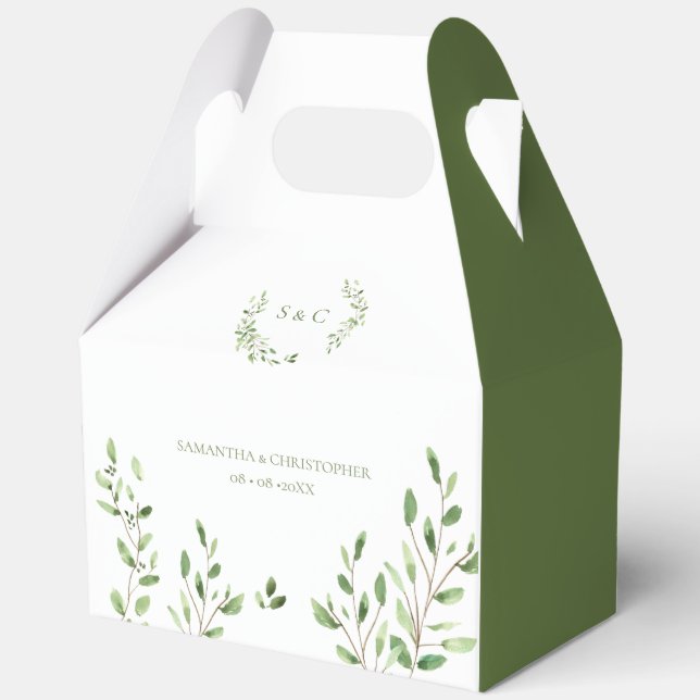 Caja Para Regalos Monograma del boda de acuarela verde botánico (Anverso)
