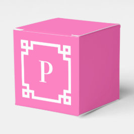 Caja Para Regalos Monograma del borde de la llave griega blanca y ro