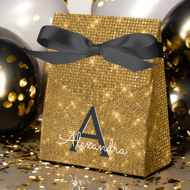 Caja Para Regalos Monograma dorado y sombrío negro - Añadir tu nombr (Subido por el creador)