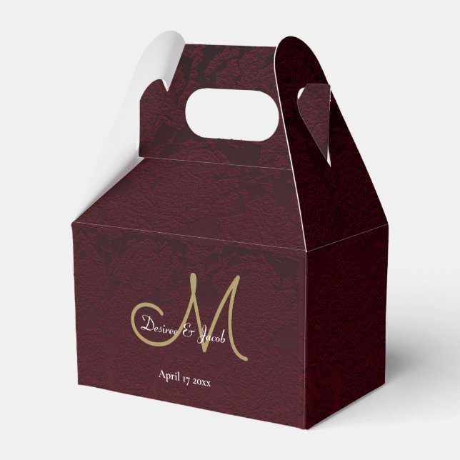Caja Para Regalos Monograma elegante de Boda blanco de oro de Borgoñ (Front Side)