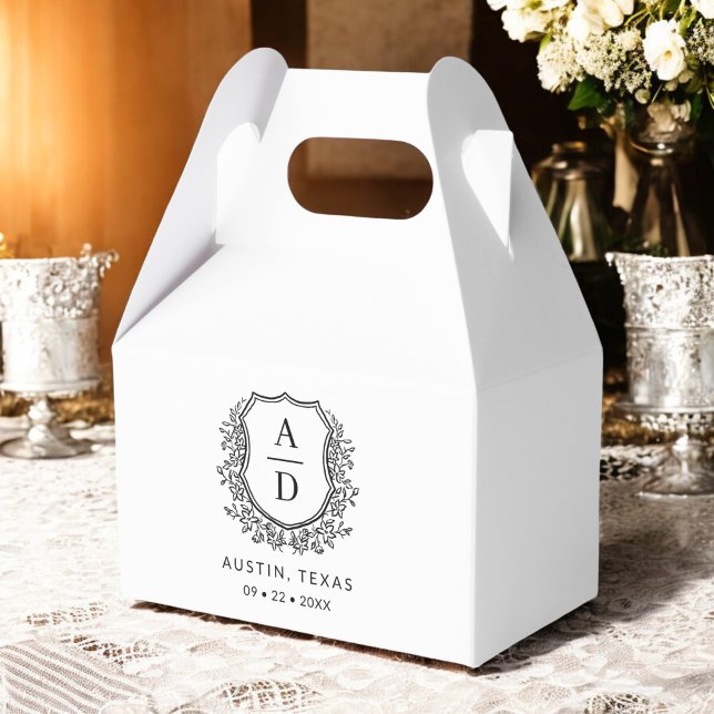 Caja Para Regalos Monograma floral Boda Escudo blanco moderno (Subido por el creador)