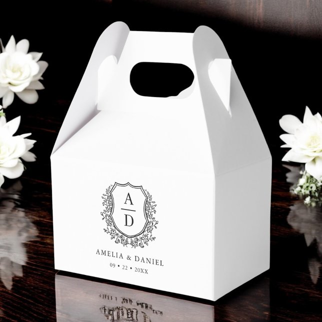 Caja Para Regalos Monograma floral Boda Escudo blanco moderno (Subido por el creador)