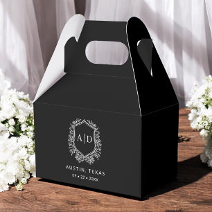 Caja Para Regalos Monograma floral Boda Escudo negro moderno