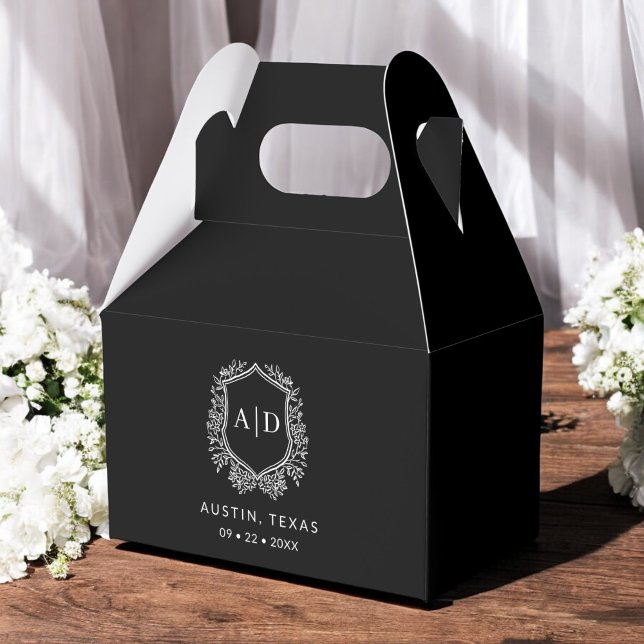Caja Para Regalos Monograma floral Boda Escudo negro moderno (Subido por el creador)