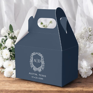 Caja Para Regalos Monograma floral Boda Marina Escudo azul moderno