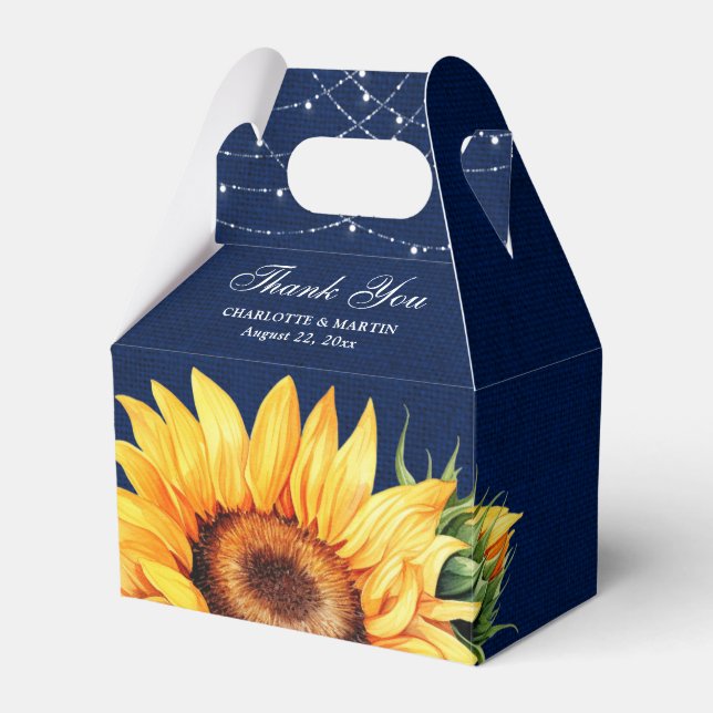 Caja Para Regalos Monograma floral de girasol azul de la marina rusa (Front Side)