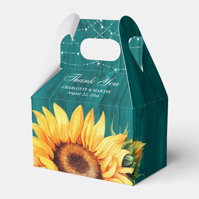 Caja Para Regalos Monograma floral de girasol de madera Verde azulad (Front Side)