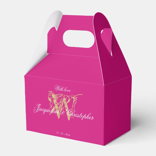 Caja Para Regalos Monograma magenta moderno + Moda elegante con guió (Front Side)