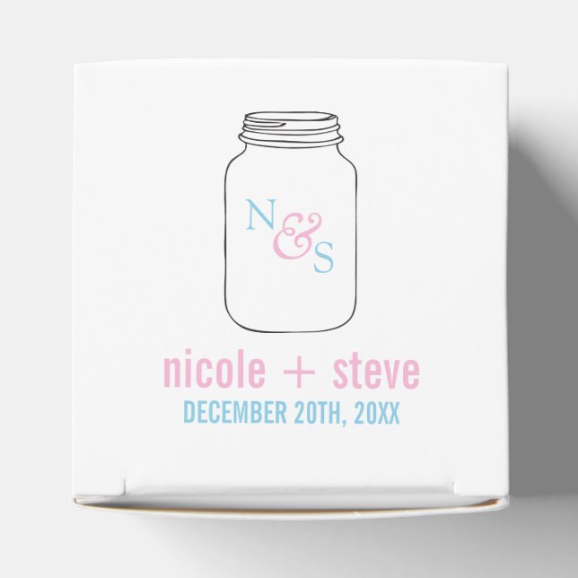 Caja Para Regalos Monograma Mason Jar rosa y azul Boda (Parte superior)