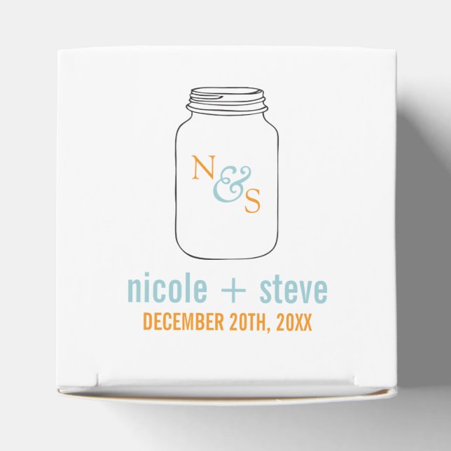 Caja Para Regalos Monograma Mint and Tangerine Mason Jar Boda (Parte superior)
