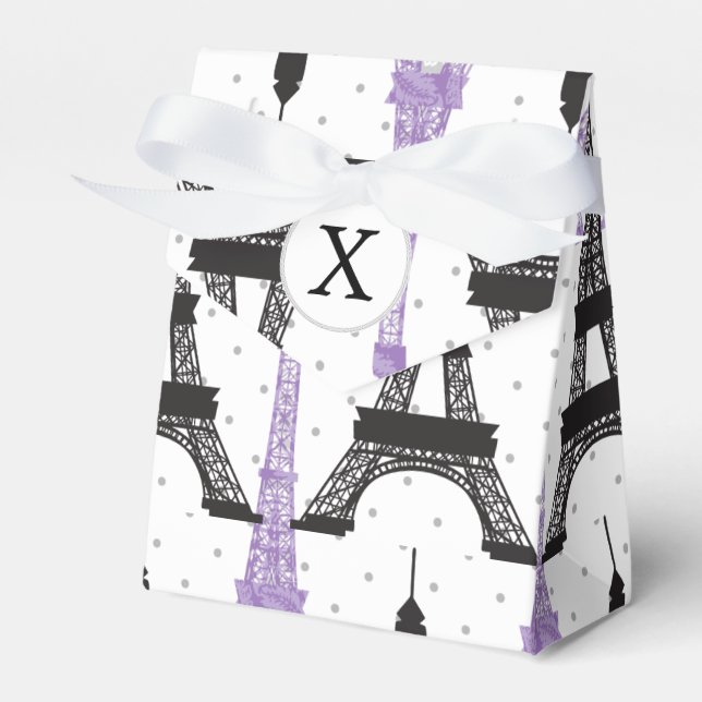 Caja Para Regalos Monograma Moda púrpura Patrón Torre Eiffel (Front Side)