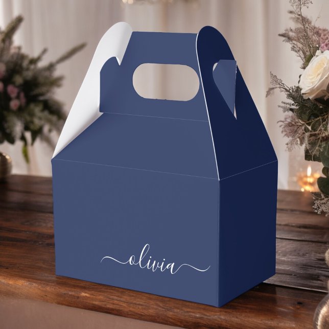 Caja Para Regalos Monograma moderno azul y blanco de la Marina (Subido por el creador)