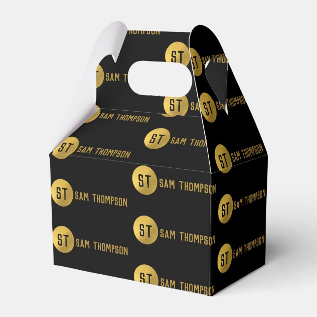 Caja Para Regalos Monograma moderno de lujo y negro personalizado (Front Side)