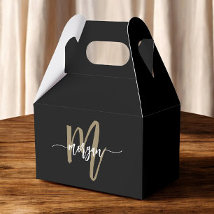 Caja Para Regalos Monograma Moderno Elegante Negro Oro