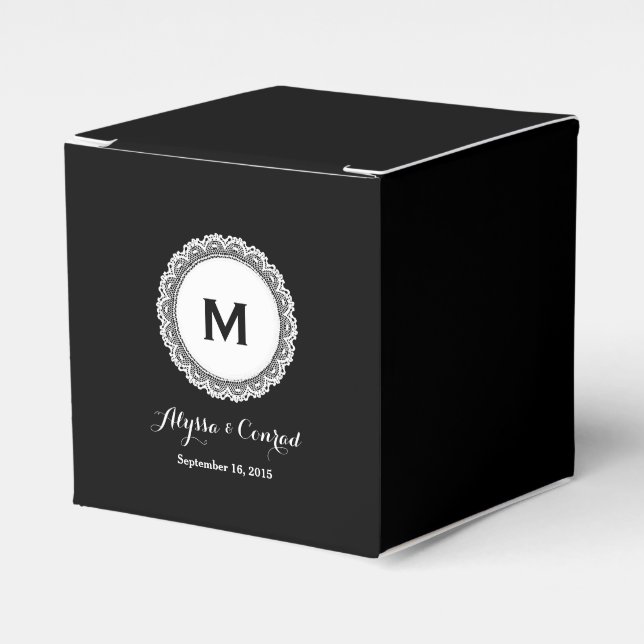 Caja Para Regalos Monograma Novia Groom Fecha Boda BLACK V01 (Costado Anverso)