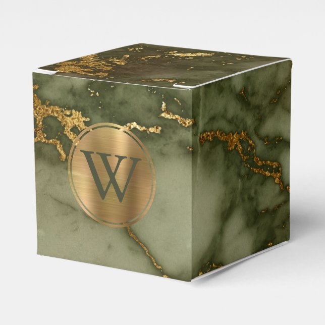 Caja Para Regalos Monograma Olive Green Marble Gold (Costado Anverso)