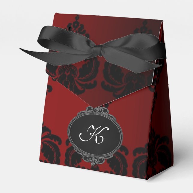 Caja Para Regalos Monograma Red Damask Party Favorito Box (Front Side)