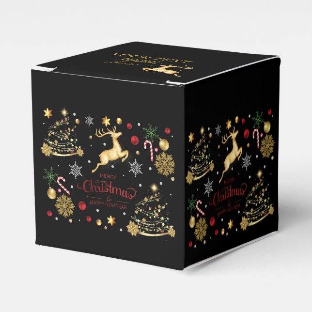 Caja Para Regalos Monograma Red Gold Reindeer Merry Christmas Tree (Costado Anverso)