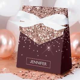 Caja Para Regalos Monograma Rosa Burdeos Dorado Rosa Brillo