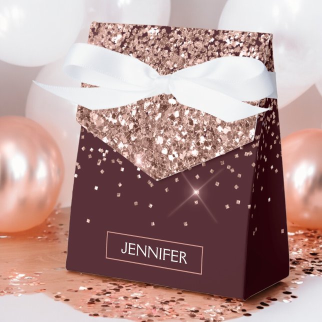 Caja Para Regalos Monograma Rosa Burdeos Rosa Dorado Purpurina (Subido por el creador)