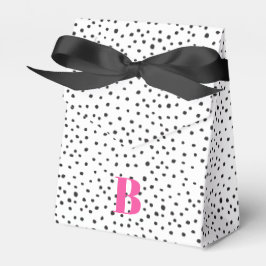 Caja Para Regalos Monograma rosa de Punto de Polka negro y rosa de d