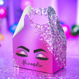 Caja Para Regalos Monograma rosa morado Purpurina Eyelashes modernos