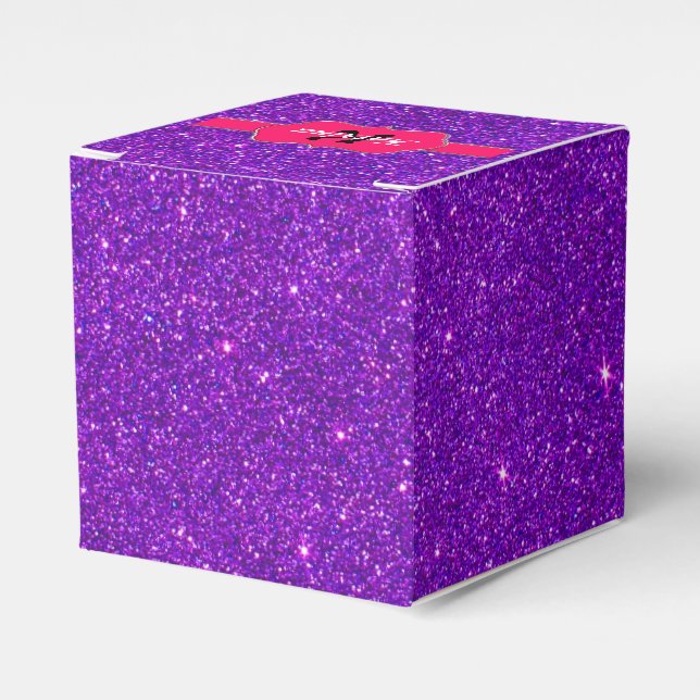 Caja Para Regalos Monograma rosado neón en Purpurina morado (Costado Anverso)