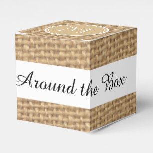 Caja Para Regalos Monograma rústico del fondo de la arpillera