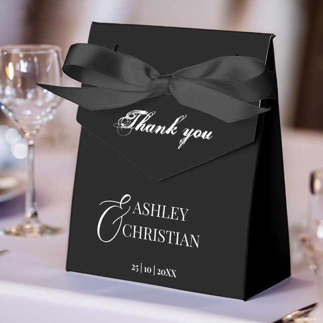 Caja Para Regalos Monograma simple y elegante en blanco y negro impr (Black and white elegant simple minimalist wedding monogram printed favor box personalized favor box)