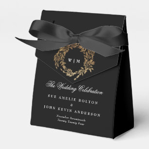 Caja Para Regalos Monograma tradicional Escudo negro Boda clásico
