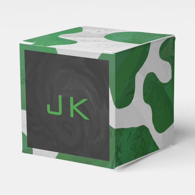 Caja Para Regalos Monograma verde y blanco de vaca (Costado Anverso)