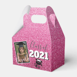Caja Para Regalos Monograma y Foto Graduación Glitter Rosa Ombre