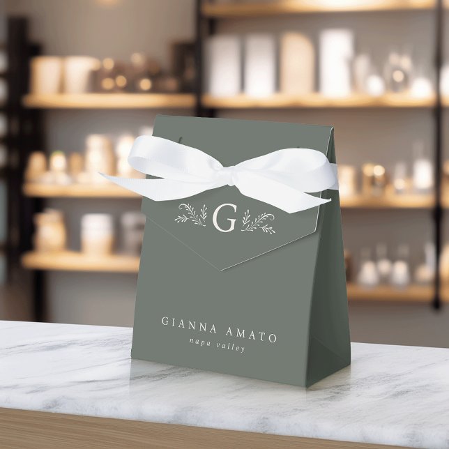 Caja Para Regalos Monograma y nombre de negocio verde y crema (Subido por el creador)