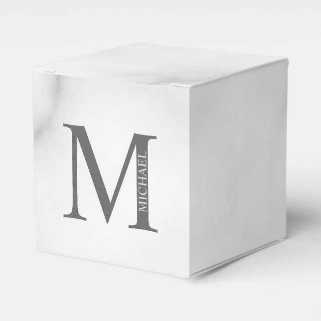 Caja Para Regalos Monograma y nombre personalizados de mármol blanco (Costado Anverso)
