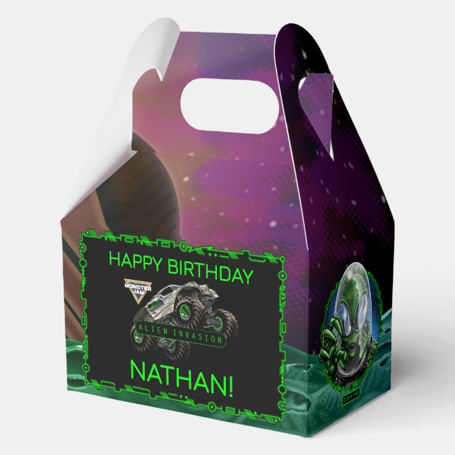 Caja Para Regalos Monster Jam - Cumpleaños de Invasión Alienígena (Anverso)
