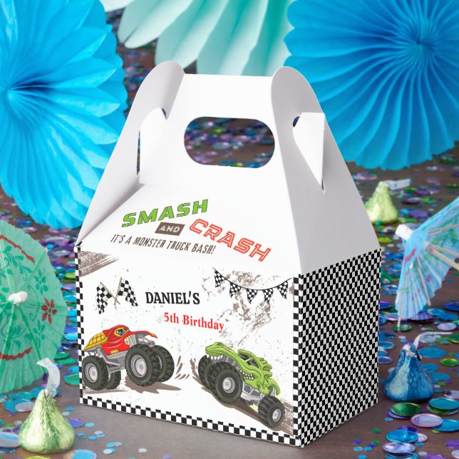 Caja Para Regalos Monster truck bash cool modern smash birthday (Fiesta)