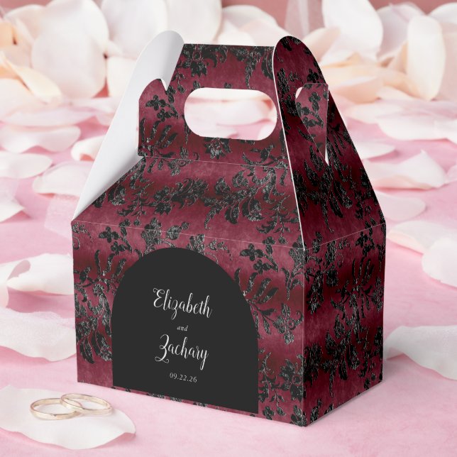 Caja Para Regalos Moody Dark Burgundy Black Damask Arch Favbox (Boda)