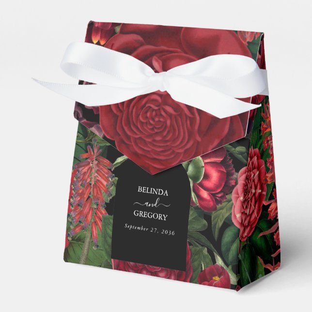 Caja Para Regalos Moody Florals Black Arch Burgundy Boda rojo (Front Side)
